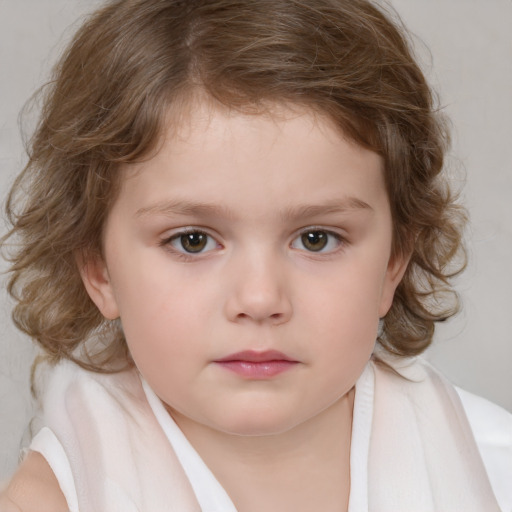 Neutral white child female with medium  brown hair and brown eyes