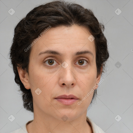 Neutral white adult female with medium  brown hair and brown eyes