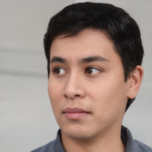 Neutral asian young-adult male with short  black hair and brown eyes