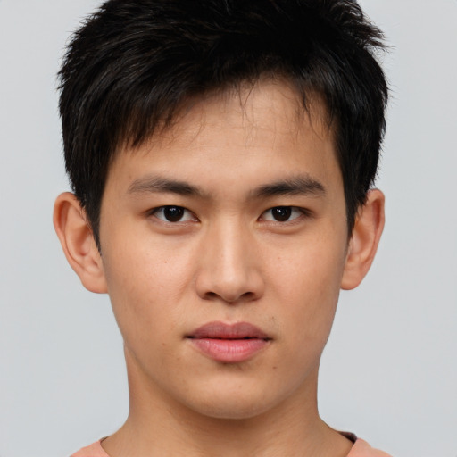 Neutral asian young-adult male with short  brown hair and brown eyes