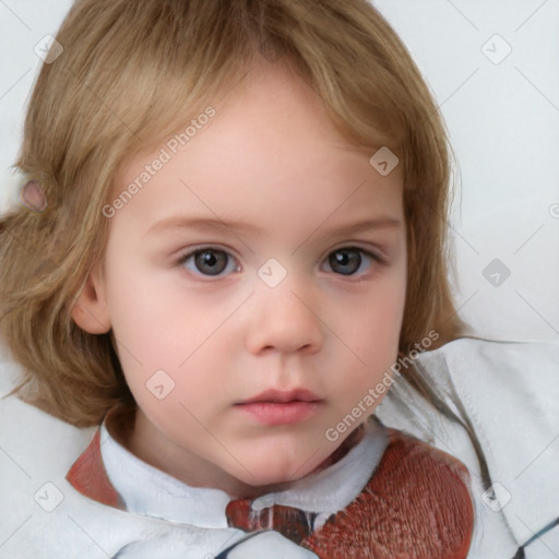 Neutral white child female with medium  brown hair and blue eyes