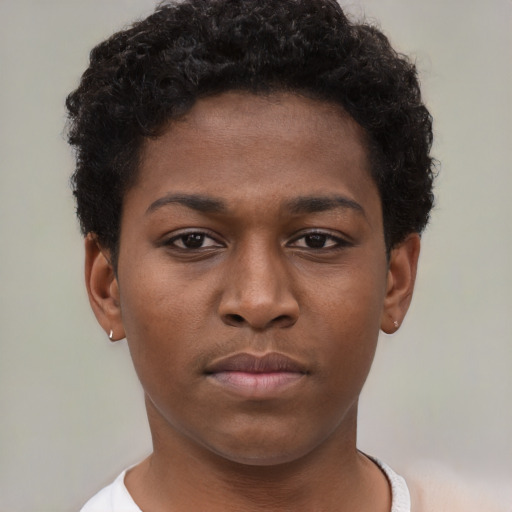Neutral black young-adult female with short  brown hair and brown eyes