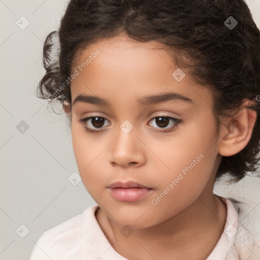 Neutral white child female with medium  brown hair and brown eyes