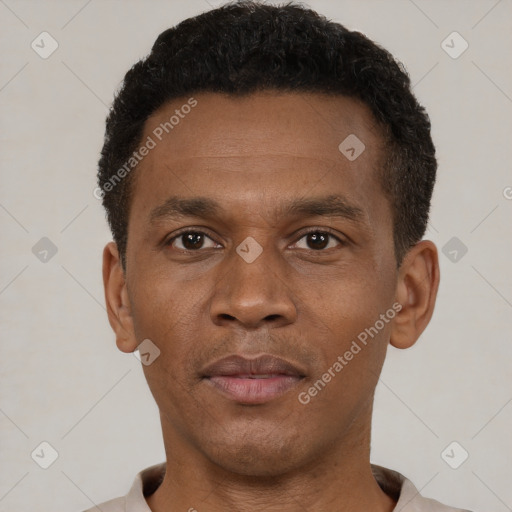 Neutral black young-adult male with short  brown hair and brown eyes