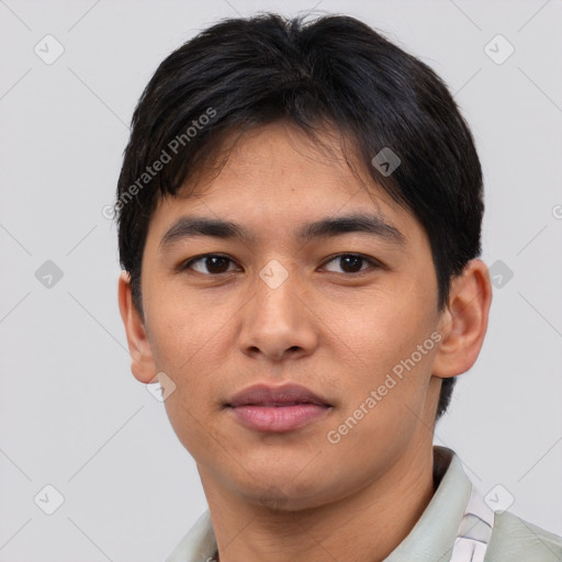 Neutral asian young-adult male with short  brown hair and brown eyes