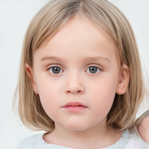 Neutral white child female with medium  brown hair and blue eyes