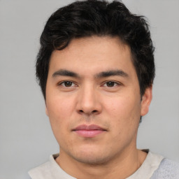 Neutral asian young-adult male with short  brown hair and brown eyes