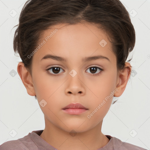 Neutral white child female with short  brown hair and brown eyes