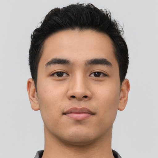 Neutral asian young-adult male with short  black hair and brown eyes