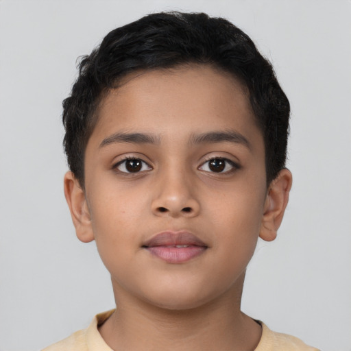 Neutral latino child male with short  brown hair and brown eyes