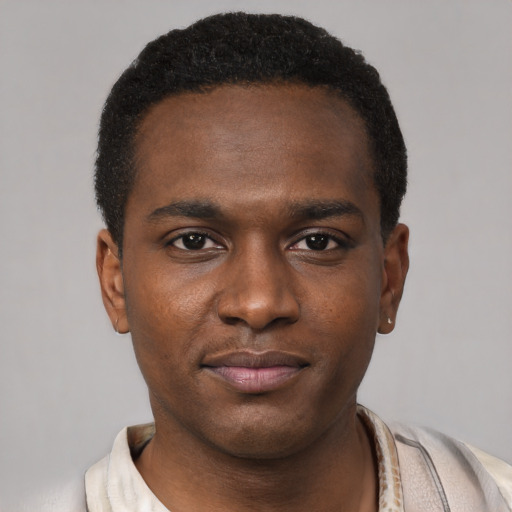 Neutral black young-adult male with short  brown hair and brown eyes