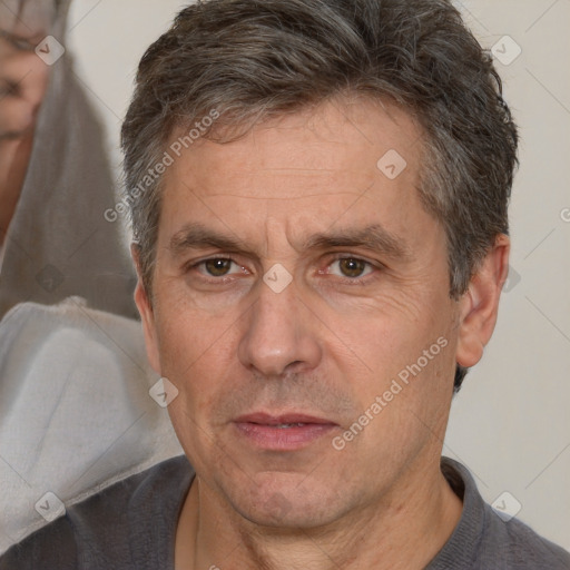 Neutral white adult male with short  brown hair and brown eyes