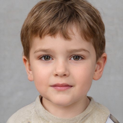 Neutral white child male with short  brown hair and grey eyes