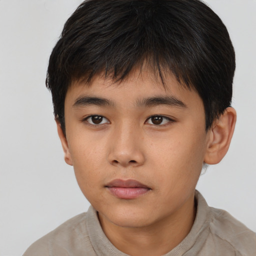 Neutral asian child male with short  brown hair and brown eyes