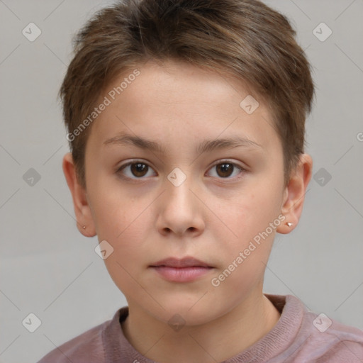 Neutral white child female with short  brown hair and brown eyes