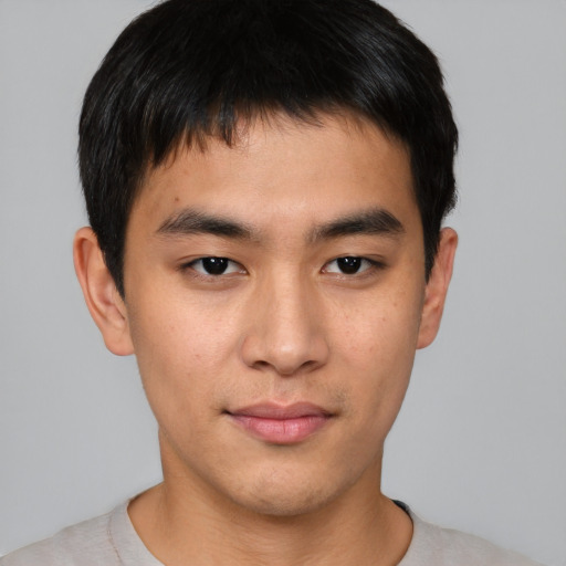 Neutral asian young-adult male with short  brown hair and brown eyes