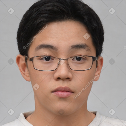 Neutral asian young-adult female with short  brown hair and brown eyes