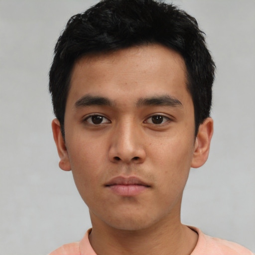 Neutral asian young-adult male with short  black hair and brown eyes
