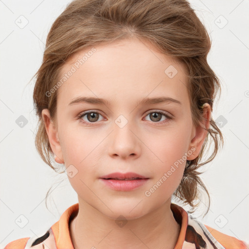 Neutral white child female with medium  brown hair and brown eyes