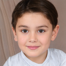 Joyful white child female with short  brown hair and brown eyes