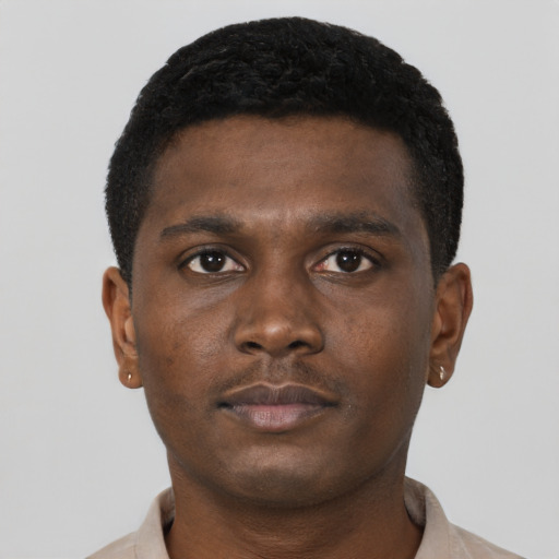 Neutral black young-adult male with short  brown hair and brown eyes
