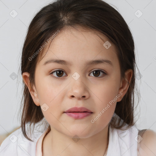 Neutral white child female with medium  brown hair and brown eyes