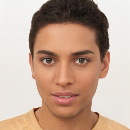 Neutral latino young-adult male with short  brown hair and brown eyes