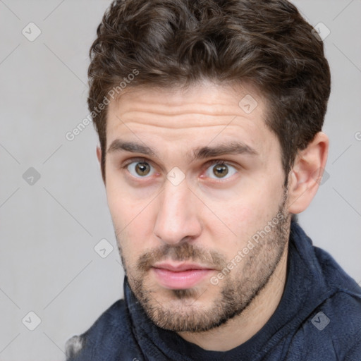 Neutral white adult male with short  brown hair and brown eyes