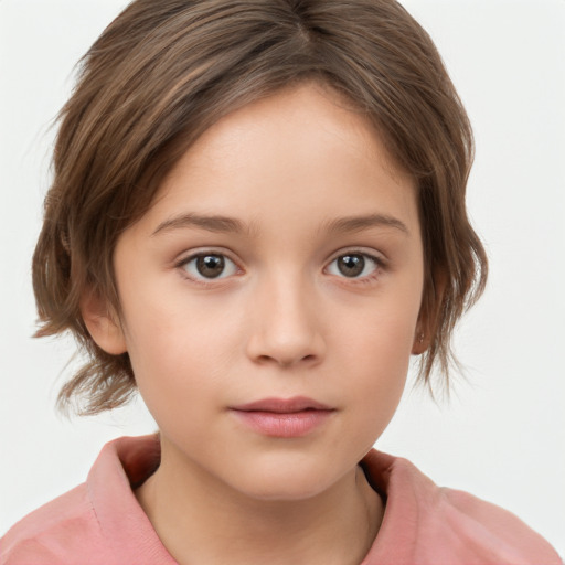 Neutral white child female with medium  brown hair and brown eyes