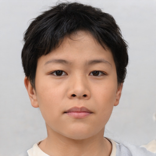 Neutral asian child female with short  brown hair and brown eyes