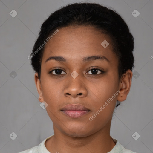 Neutral black young-adult female with short  brown hair and brown eyes