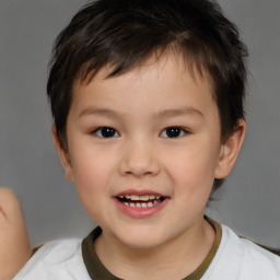 Joyful white child male with short  brown hair and brown eyes