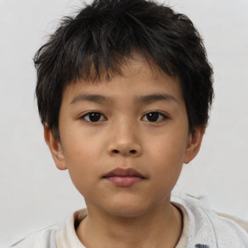 Neutral asian child male with short  brown hair and brown eyes