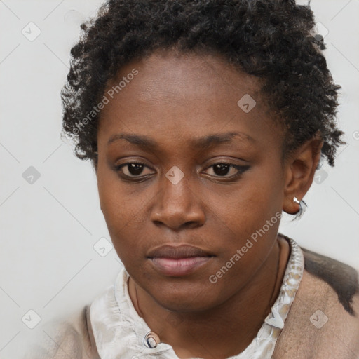 Neutral black young-adult female with short  brown hair and brown eyes