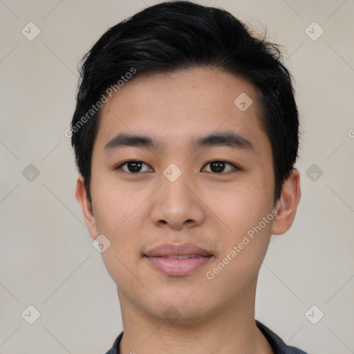 Neutral asian young-adult male with short  black hair and brown eyes