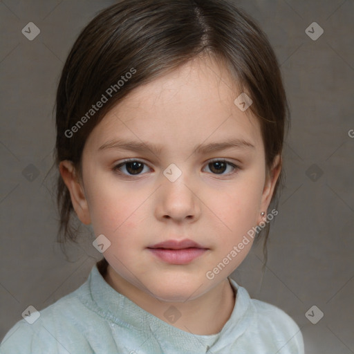 Neutral white child female with medium  brown hair and brown eyes