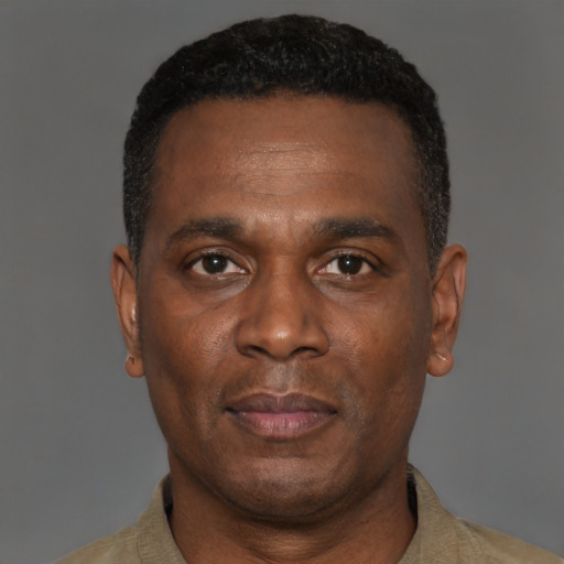 Neutral black adult male with short  brown hair and brown eyes