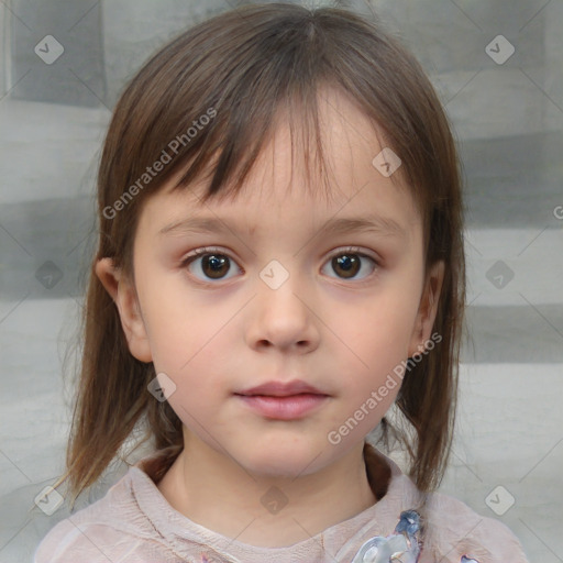 Neutral white child female with medium  brown hair and brown eyes