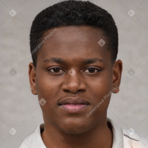 Neutral black young-adult male with short  brown hair and brown eyes