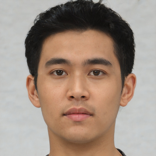 Neutral asian young-adult male with short  black hair and brown eyes