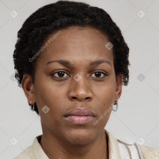 Neutral black young-adult female with short  brown hair and brown eyes