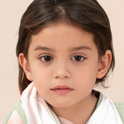 Neutral white child female with medium  brown hair and brown eyes