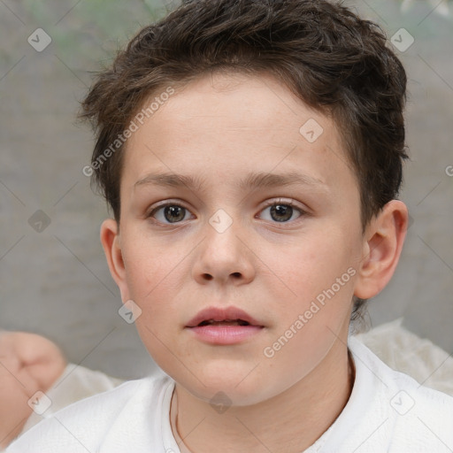 Neutral white child female with short  brown hair and brown eyes