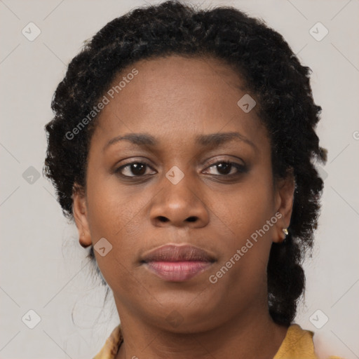 Neutral black young-adult female with short  brown hair and brown eyes