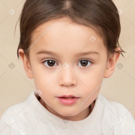 Neutral white child female with short  brown hair and brown eyes