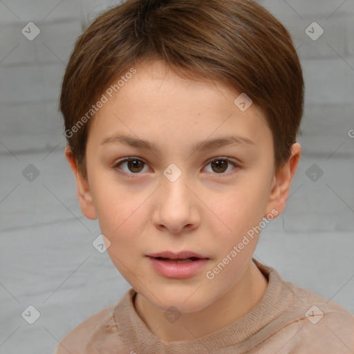 Neutral white child female with short  brown hair and brown eyes