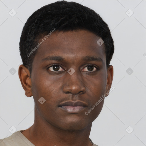 Neutral black young-adult male with short  brown hair and brown eyes