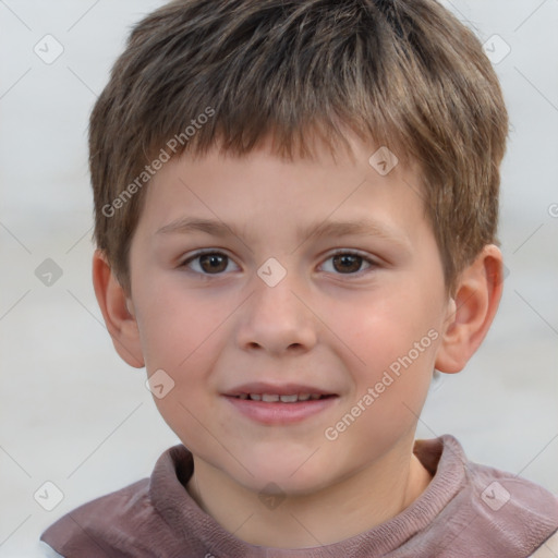 Joyful white child male with short  brown hair and brown eyes