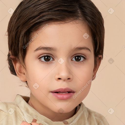 Neutral white child female with short  brown hair and brown eyes