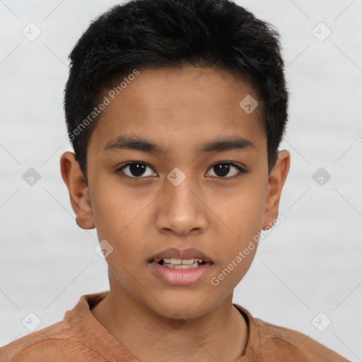 Neutral latino young-adult male with short  brown hair and brown eyes
